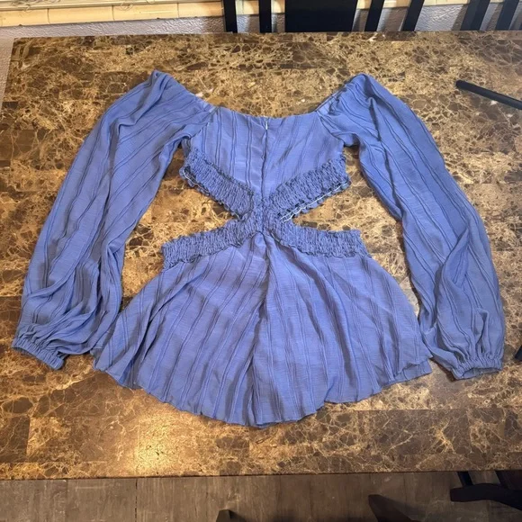 Pretty Little Things Cut Out Romper Size 10 Blue Line Elastic Waistband Boho - Picture 7 of 8